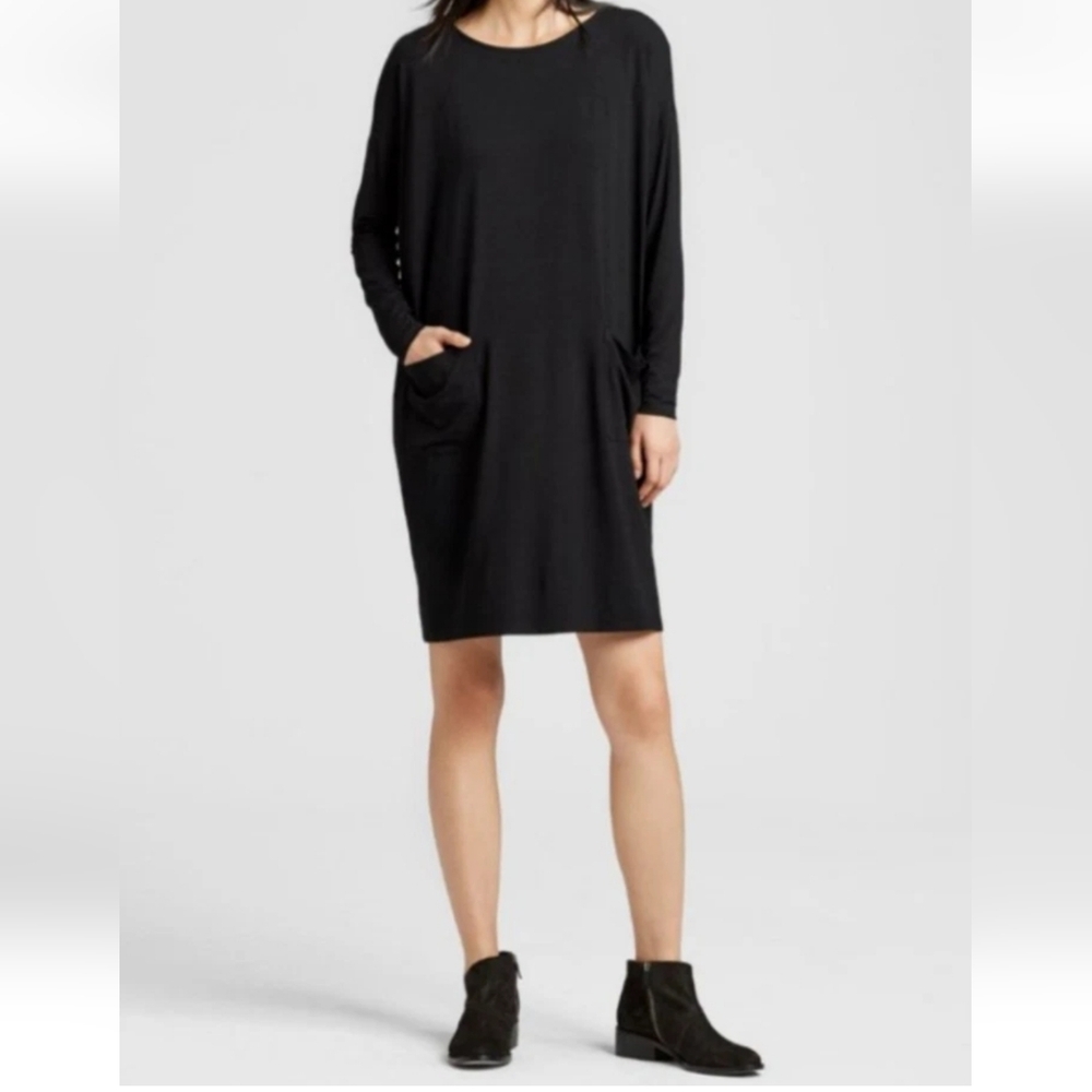 𝅺Eileen Fisher Long Sleeve Midi Dress With Pockets. Size 2 Petite